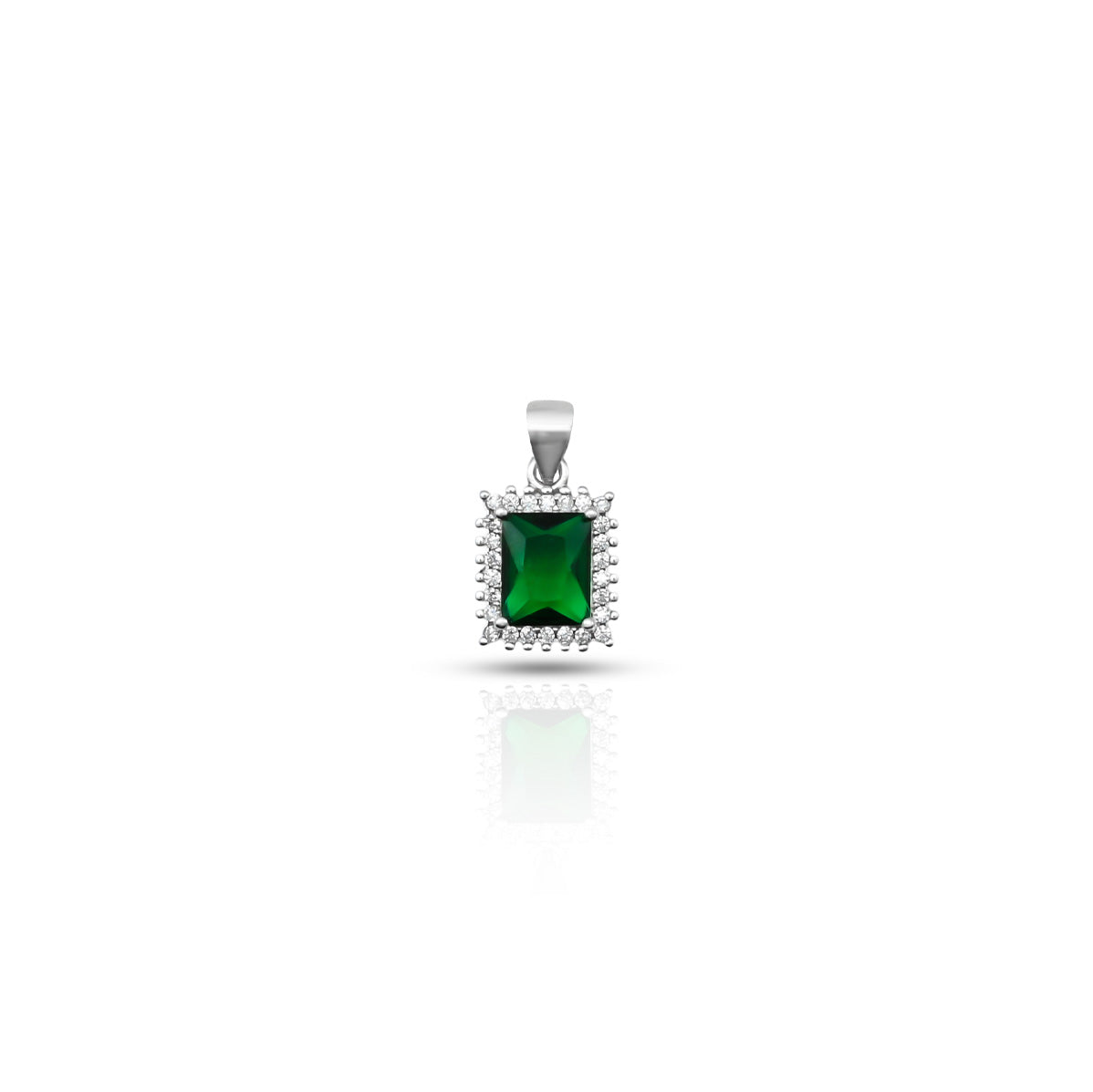 Silver pendant with a rectangular green gemstone design, perfect for girls