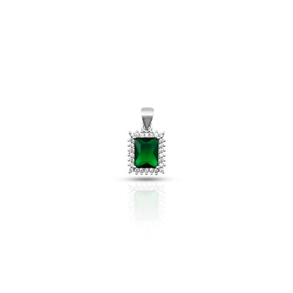 Silver pendant with a rectangular green gemstone design, perfect for girls