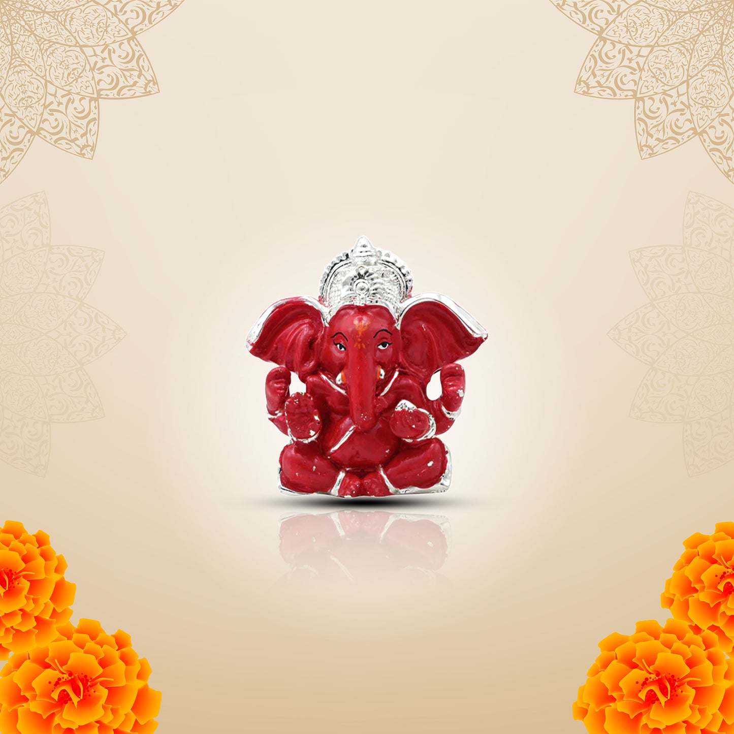 Expensive Lucky Red Silver Ganpati Murti for Home & Car Decor