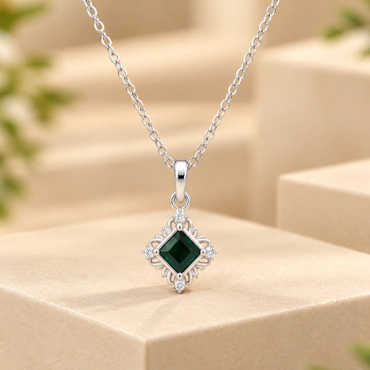 Square Stone Silver Pendant