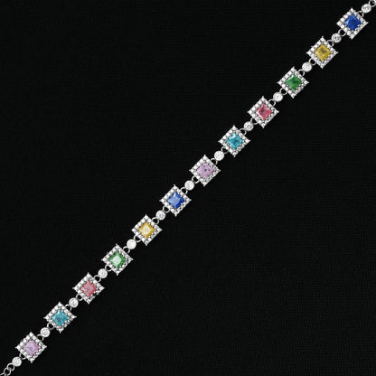 Chic 925 silver bracelet with bold, colorful square gemstones, designed to make a statement and elevate your fashion