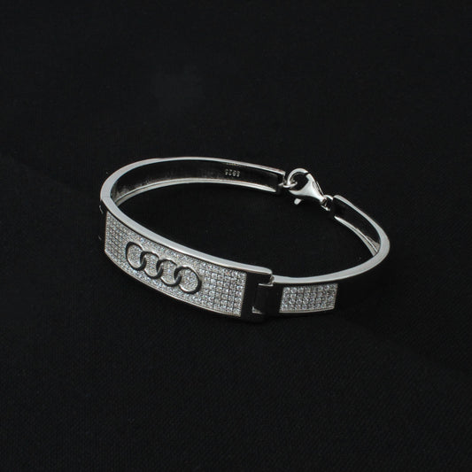 Elegant silver boys' kada with an Audi-inspired motif