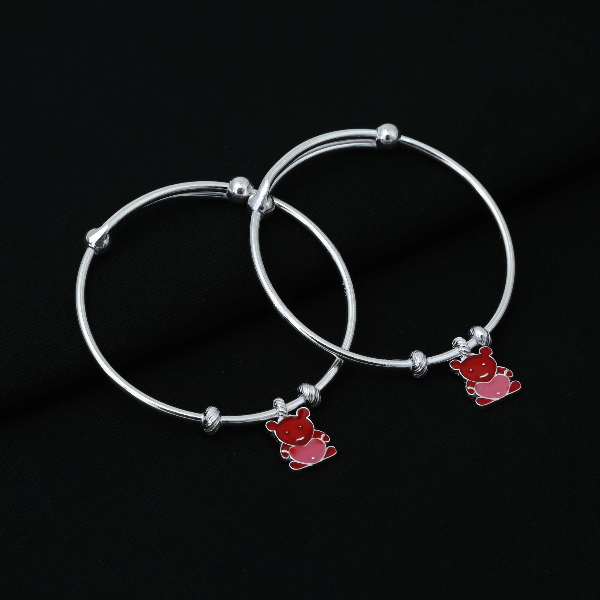 Sterling Silver Baby Kada with Red Teddy Bear Design - Perfect for Infants