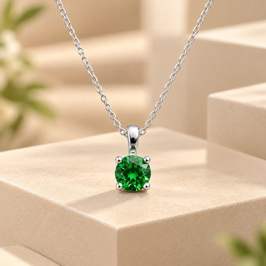 Green Solitaire Silver Pendant