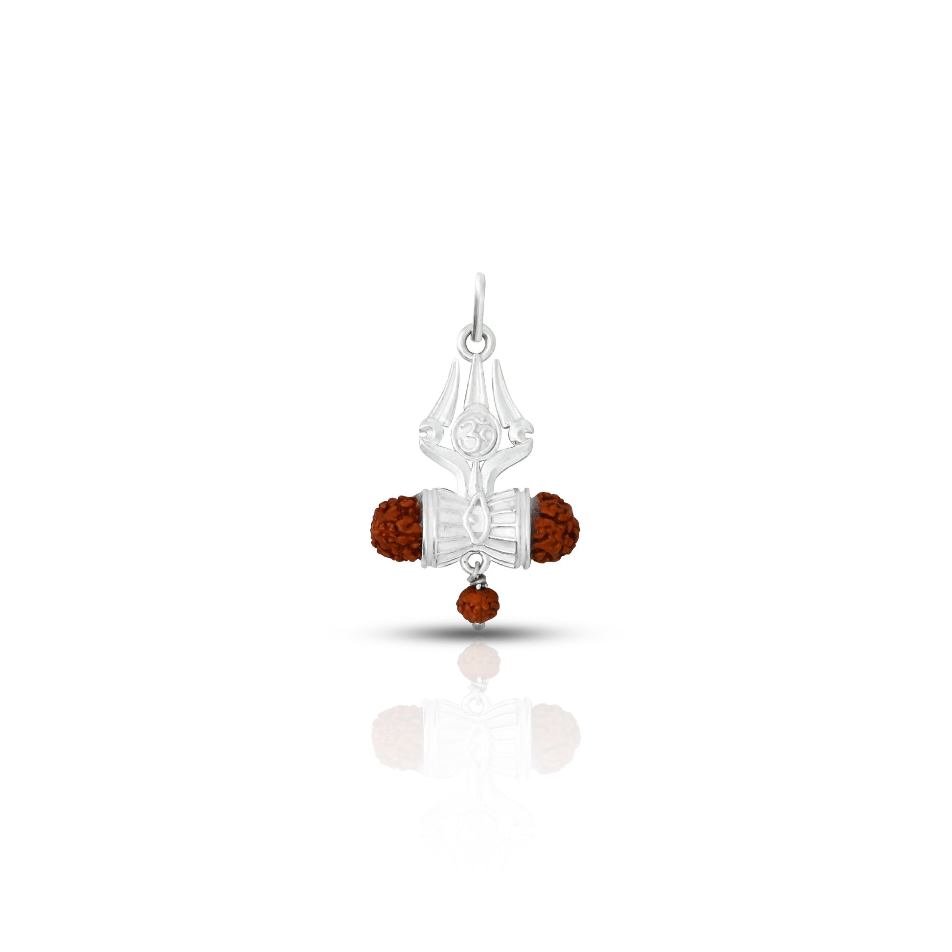 Silver pendant featuring a precious Trishul design with Rudraksha for spiritual strength