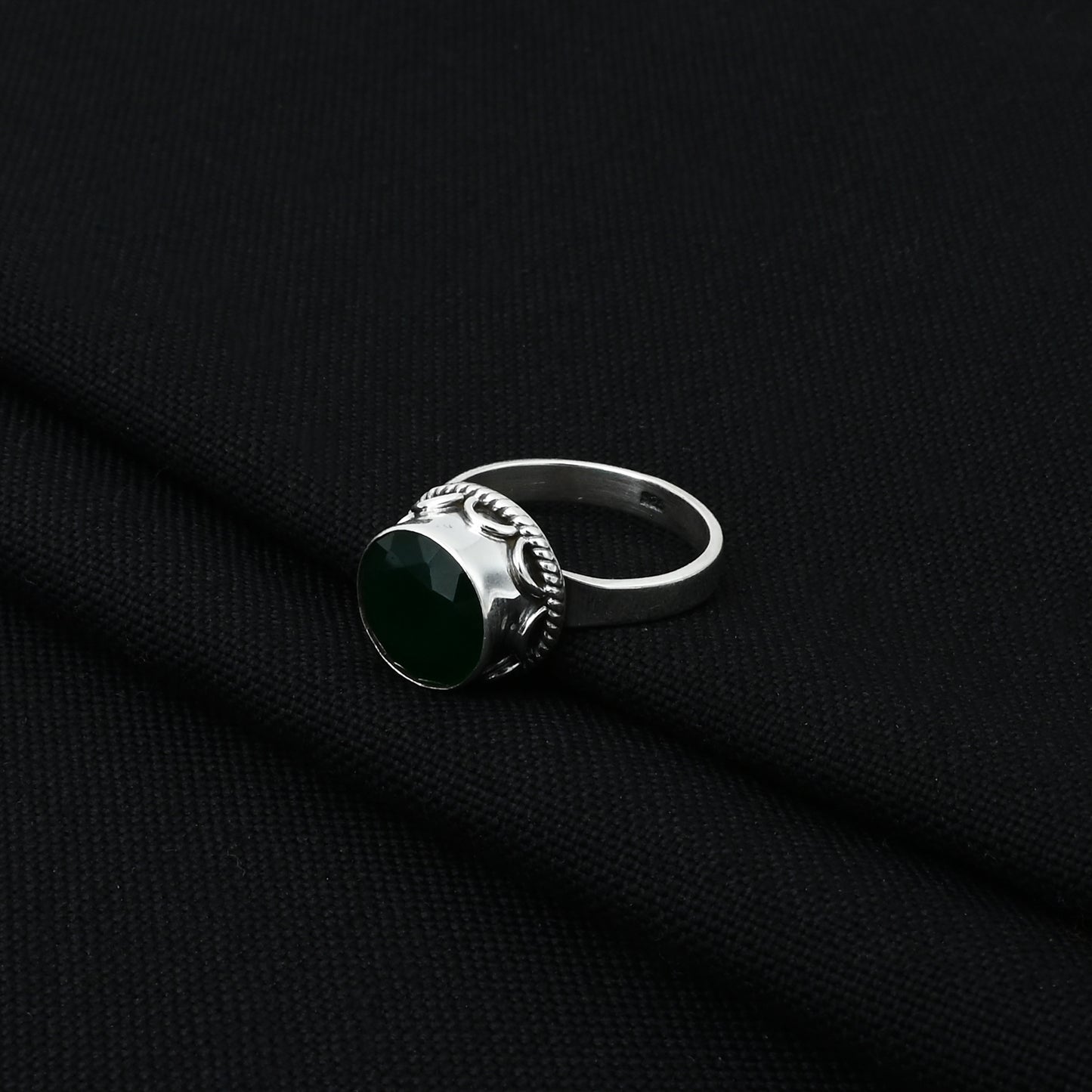 Silver Studded Green Stone Ring