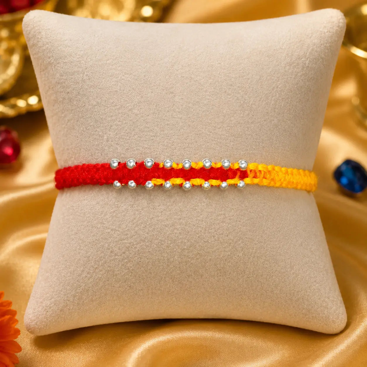 Unique Silver Rakhi with Bud Details