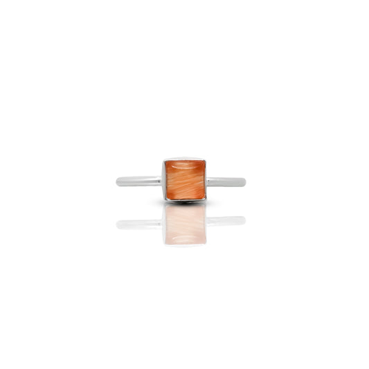 Sterling Silver Ring for Girls with Orange Smoky Gemstone