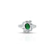 Silver Oval Shape Green Stone Flower Design Ring for Girls