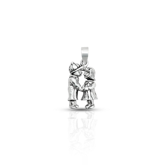 Sterling silver pendant featuring a cute lovers charm design