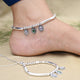 Silver Green and Purple Gem Stone with Silver Beads Anklet for Girls