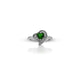 Elegant ring featuring heart-shaped gem and leaf accents.