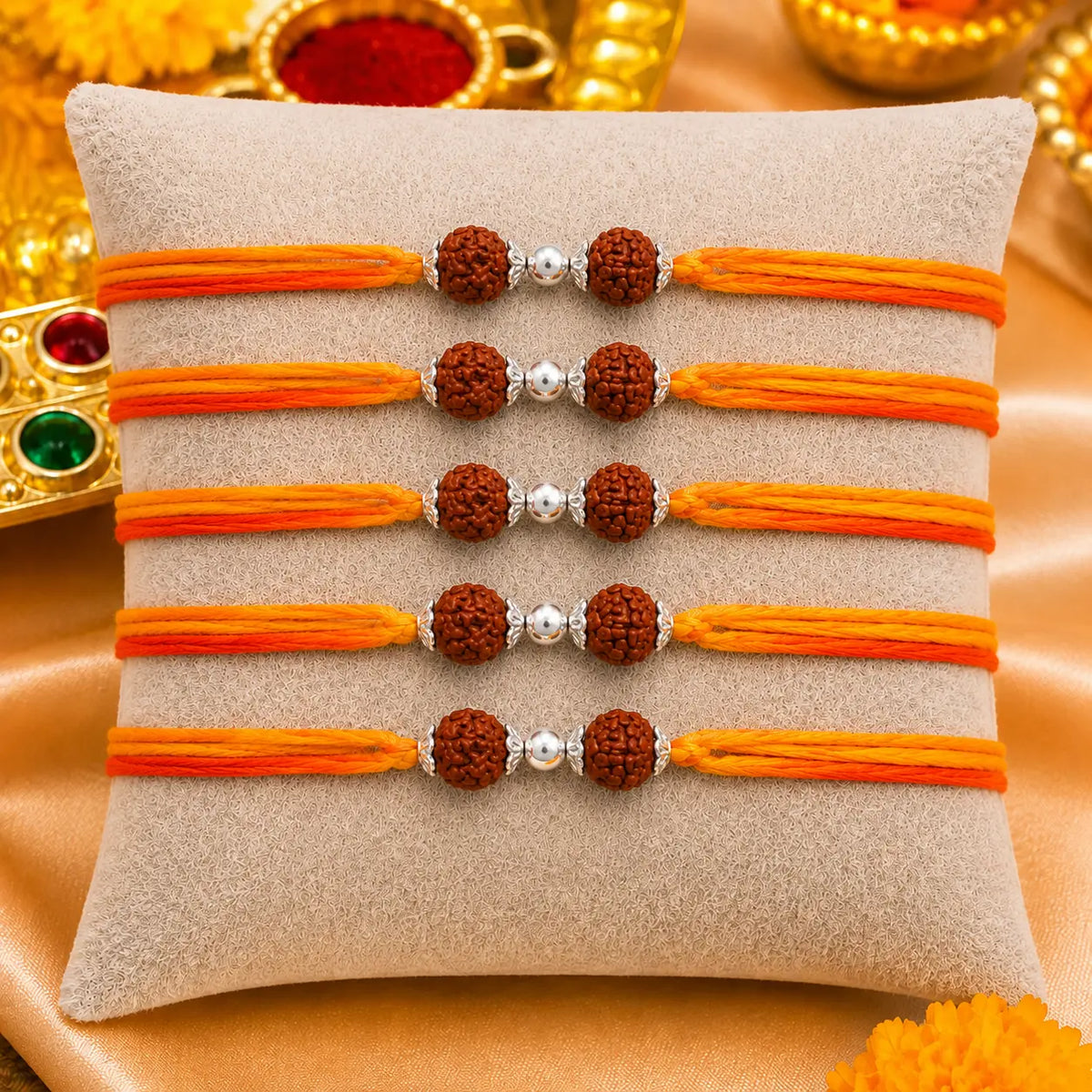 Spiritual Silver Rakhi Double Rudraksha Design
