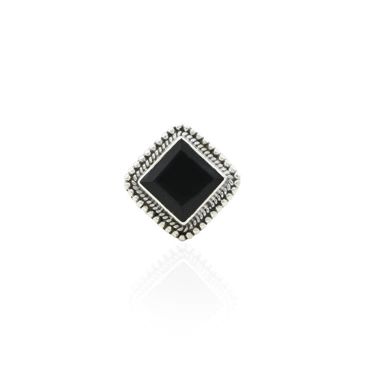 Silver ring featuring a classy design with black beads, offering a bold and elegant touch.