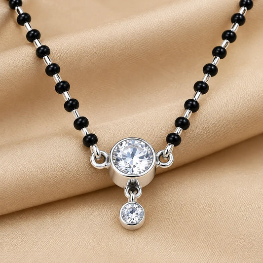 Silver Classic Round American Diamond Mangalsutra