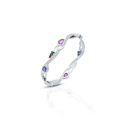 Silver Colorful Gem Stone Unique Rose Design Chudi for Girls