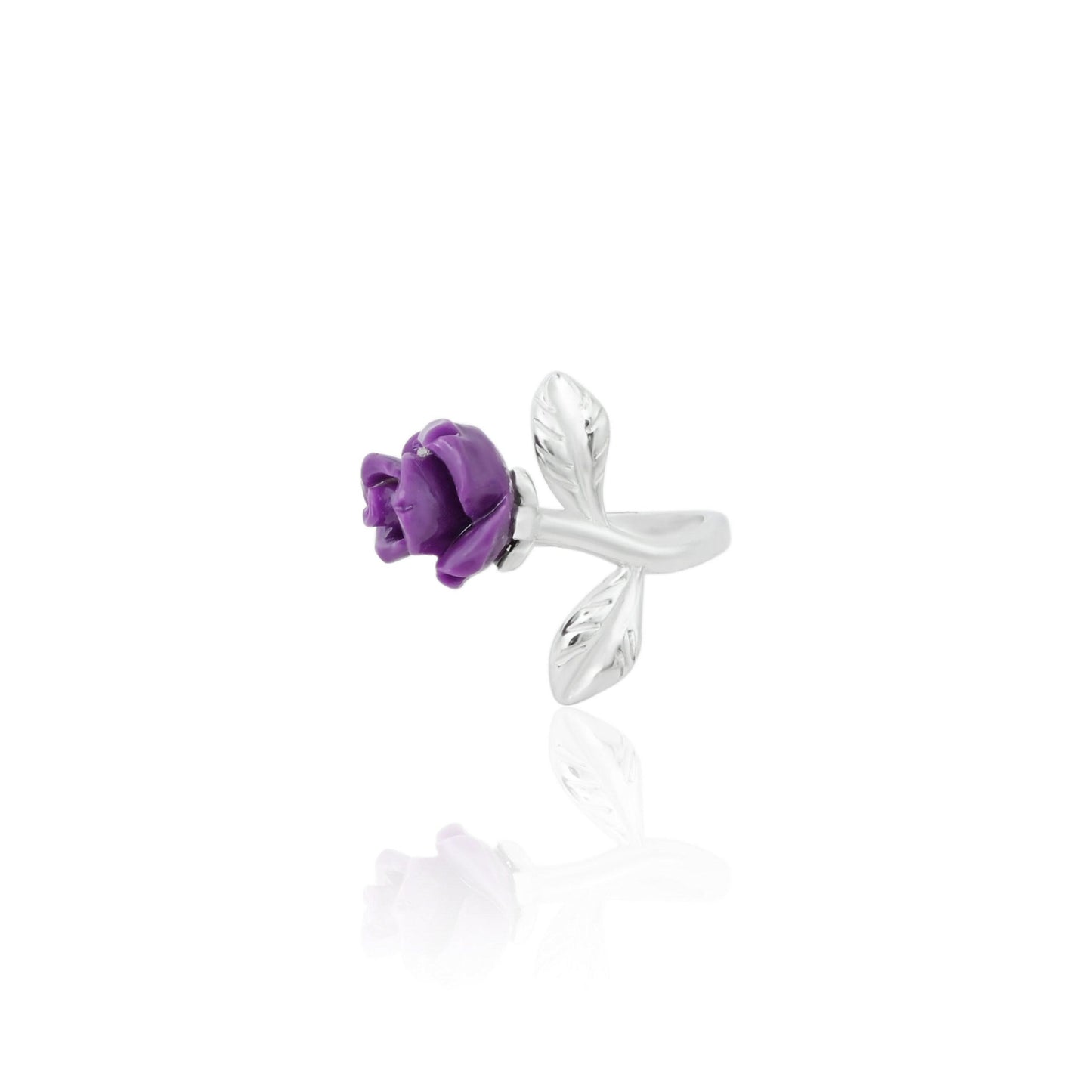 Pure sterling silver ring for women featuring a stunning purple rose design.