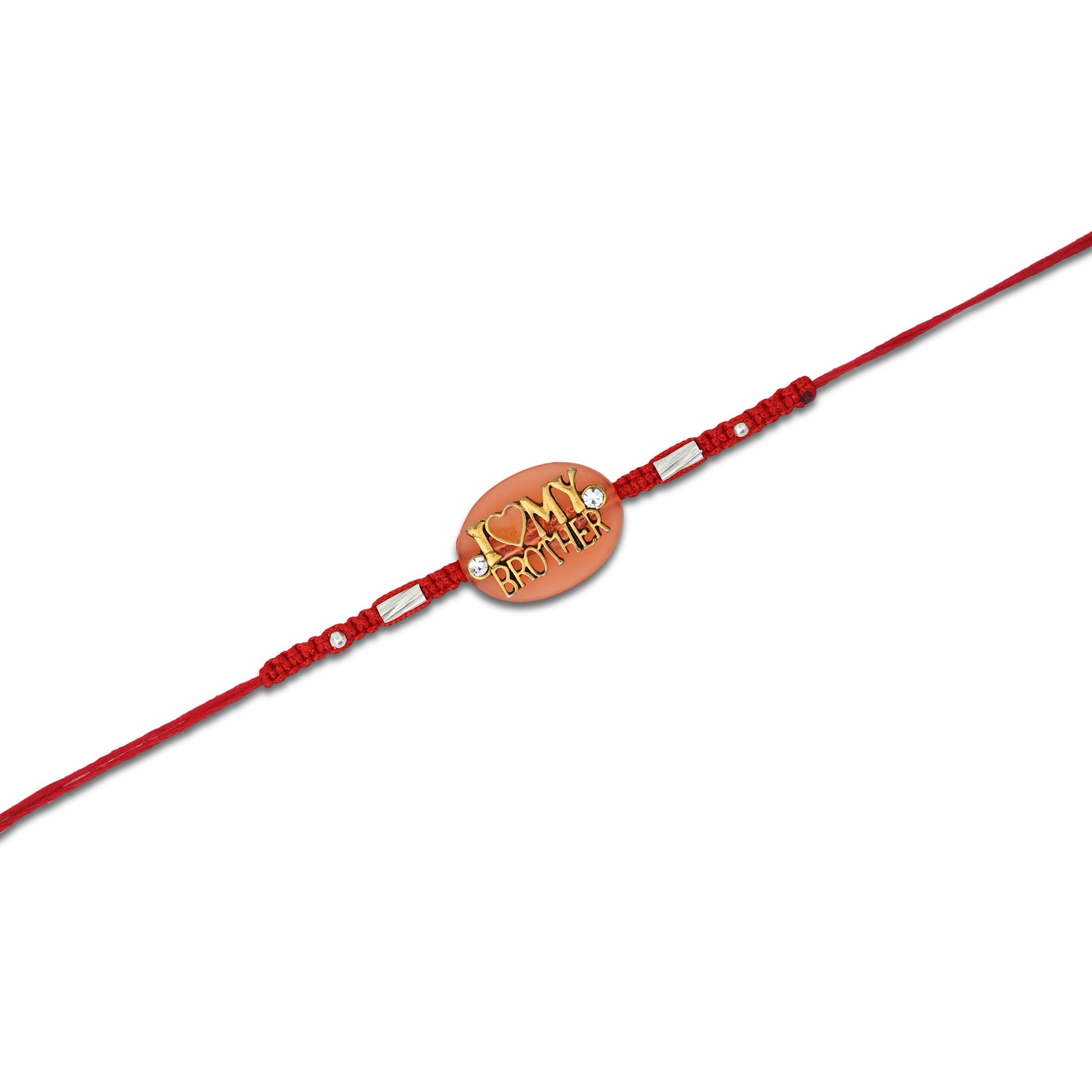 Boys' Rakhi featuring a silver centerpiece with 'I Love My Brother' message