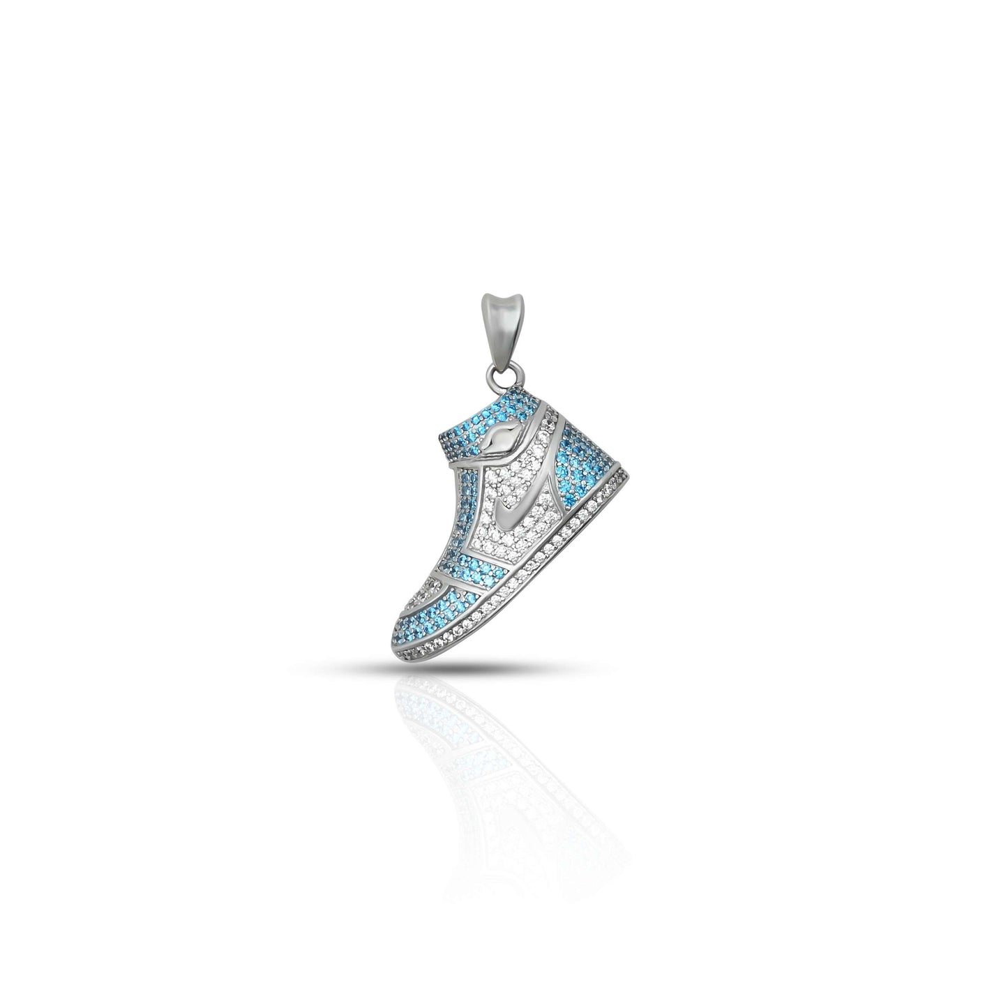 Sterling silver pendant featuring a blue Jordan design shoe for a sporty look