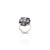 Elegant silver ring featuring pink drop and floral motif.