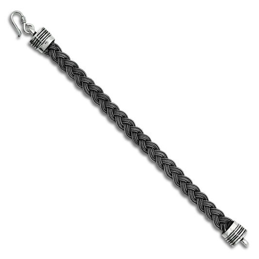 Bold silver and black chain bracelet for boys, offering a rugged yet stylish look