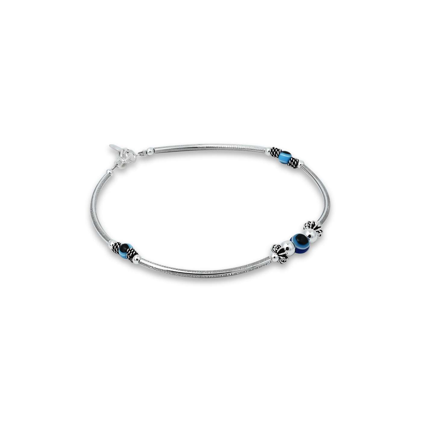 Silver Three Evil Eye Simple Design Anklet for Girls