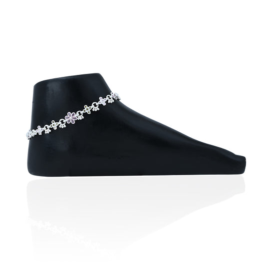 Silver sterling anklet featuring an elegant floral design for a timeless look