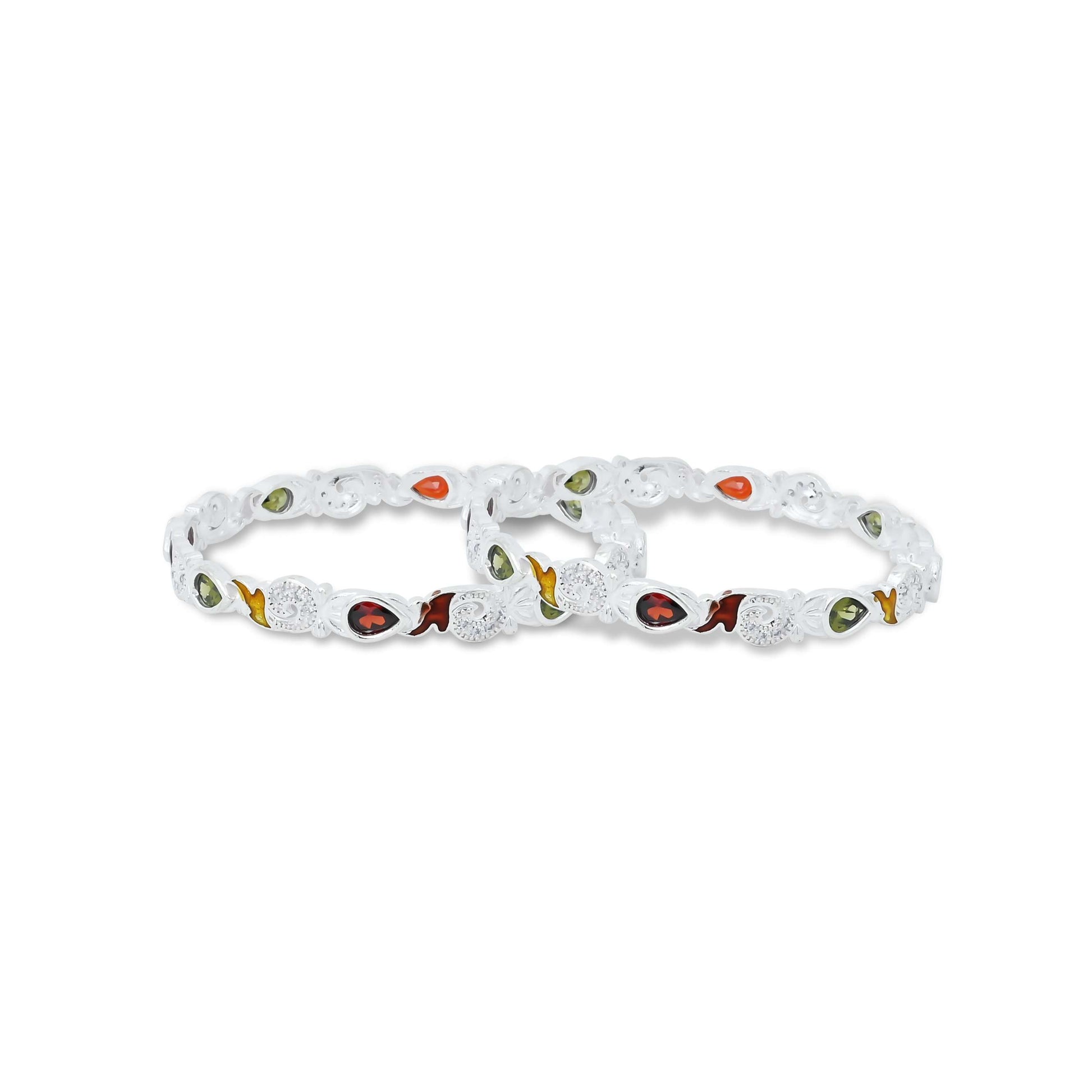 Silver Red and Green Gem Stone Bangles for Girls