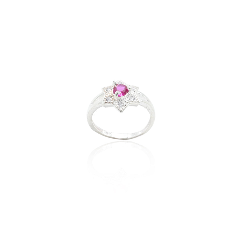 Silver Studded Pink Flower Ring