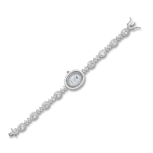 Precious sterling silver watch with an oval design, perfect for women