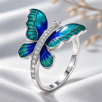 Colourful Butterfly Sterling Silver Ring