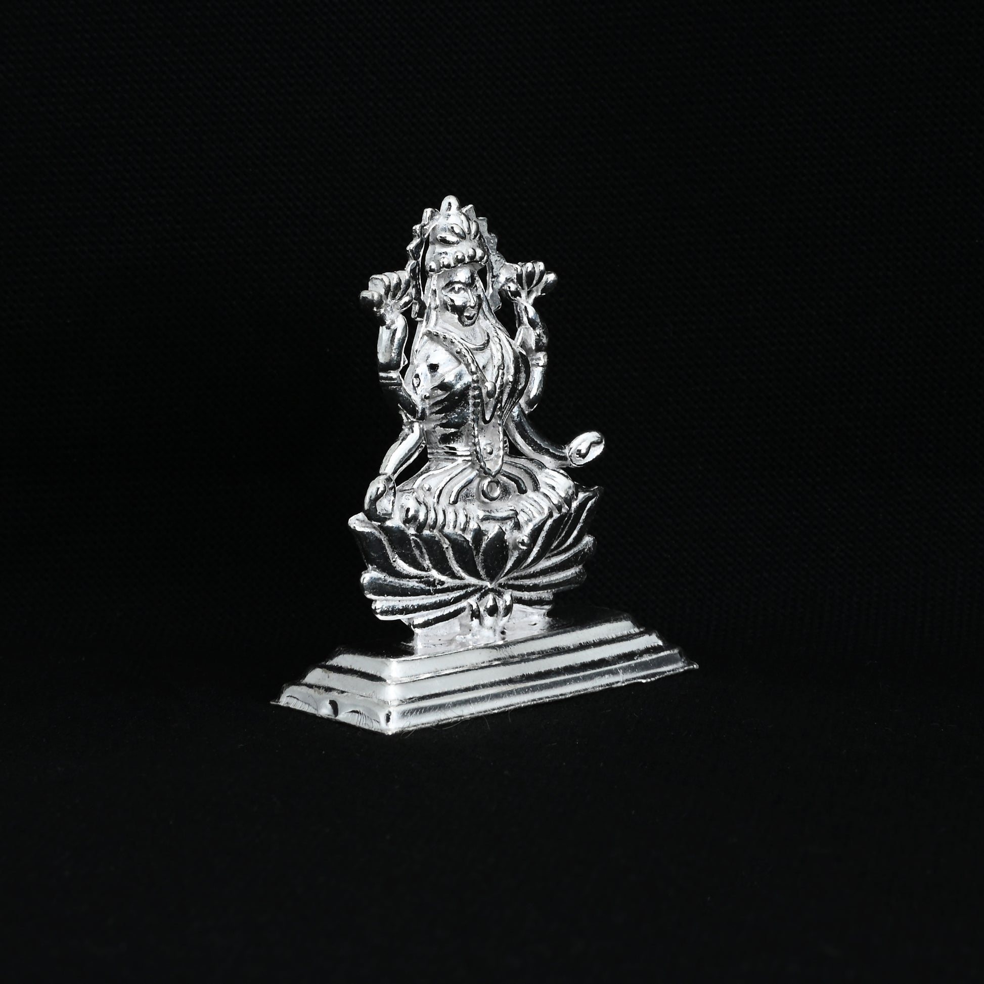 Handcrafted silver statue of Goddess Laxmi, perfect for home blessings.