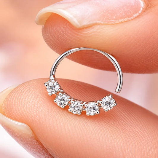 Elegant Silver Nose Ring with Sparkling Stones