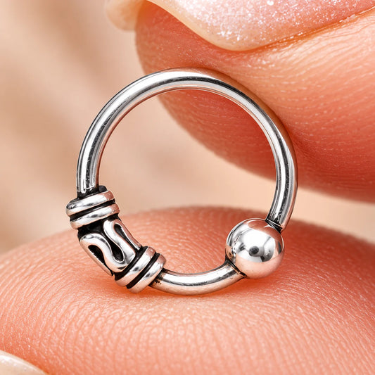Vintage Silver Nose Ring with Bead Detailing