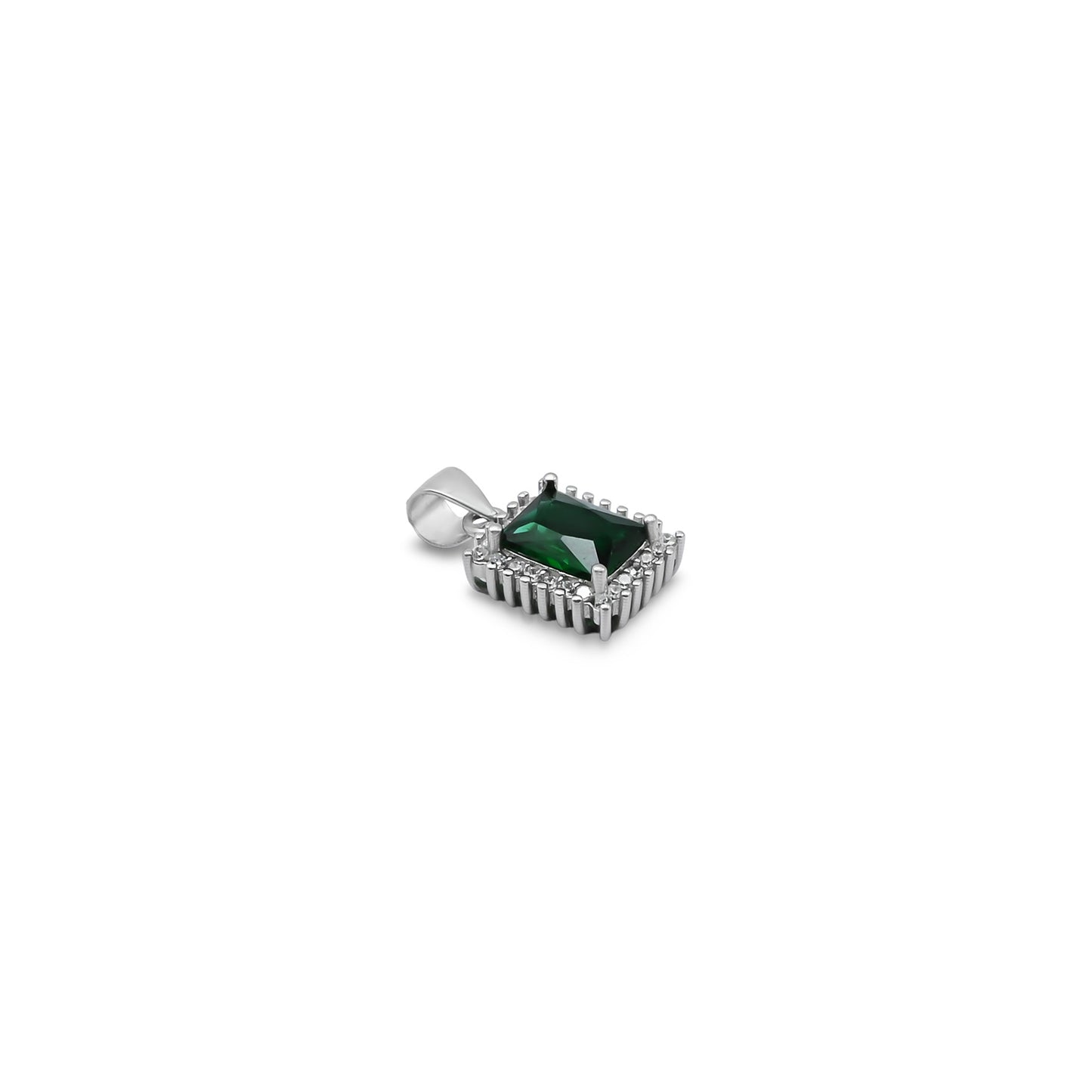 Elegant silver pendant featuring a green gemstone in a sleek rectangular shape for girls