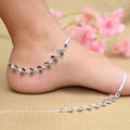 Silver Anklet with Waterdrop Buds and Red, Green Stone Accents