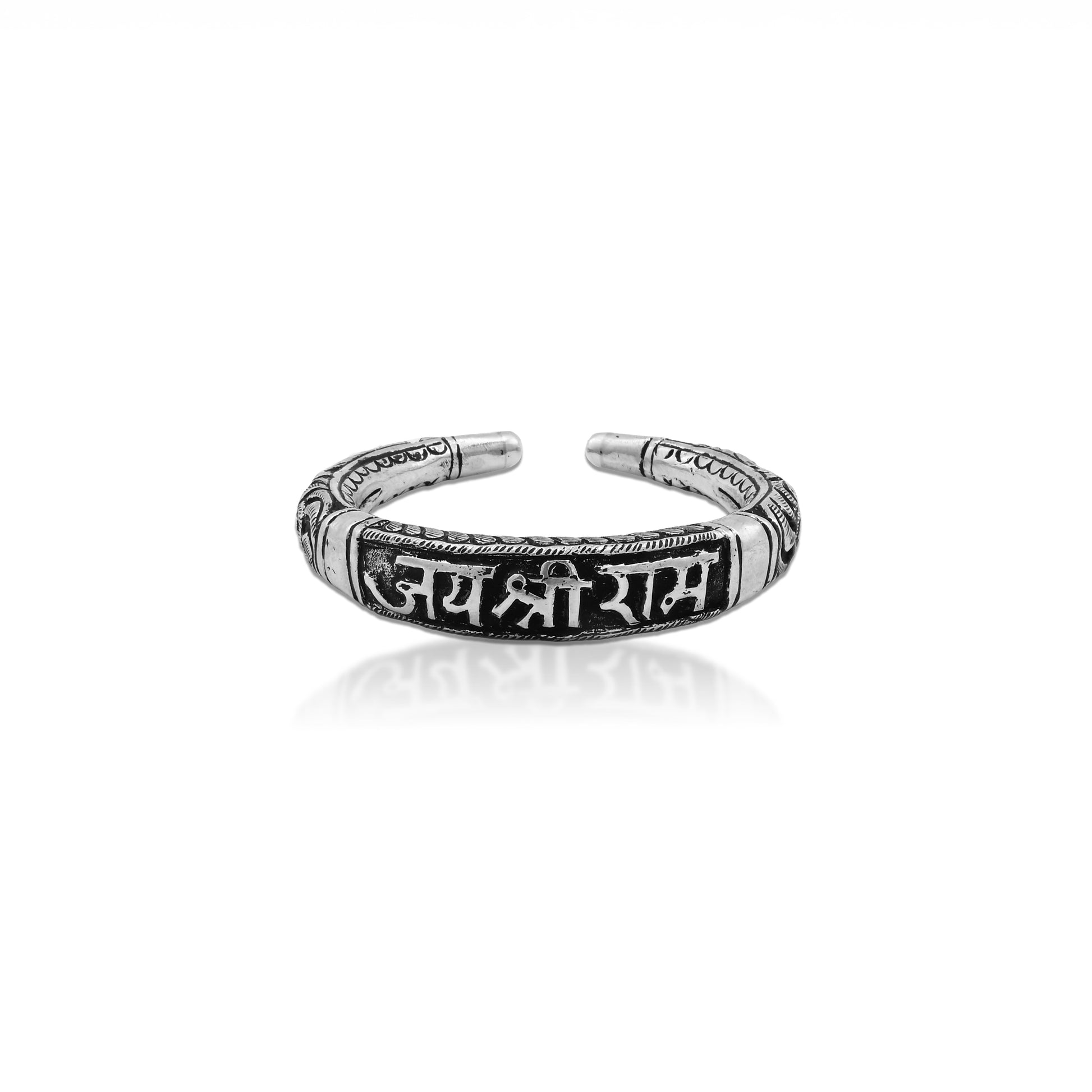 Elegant oxidised silver kada with Jai Shree Ram engraving.