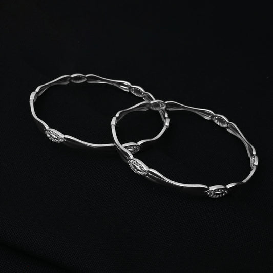 Unique Silver Bangles with Small White Stones Detail.