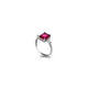 Elegant silver ring with a bright pink gemstone, set in a sleek and stylish band.