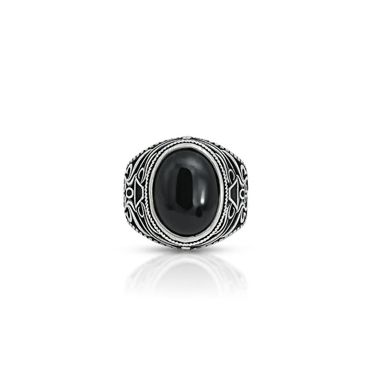 Traditional silver ring with an oval-shaped black stone for a timeless look