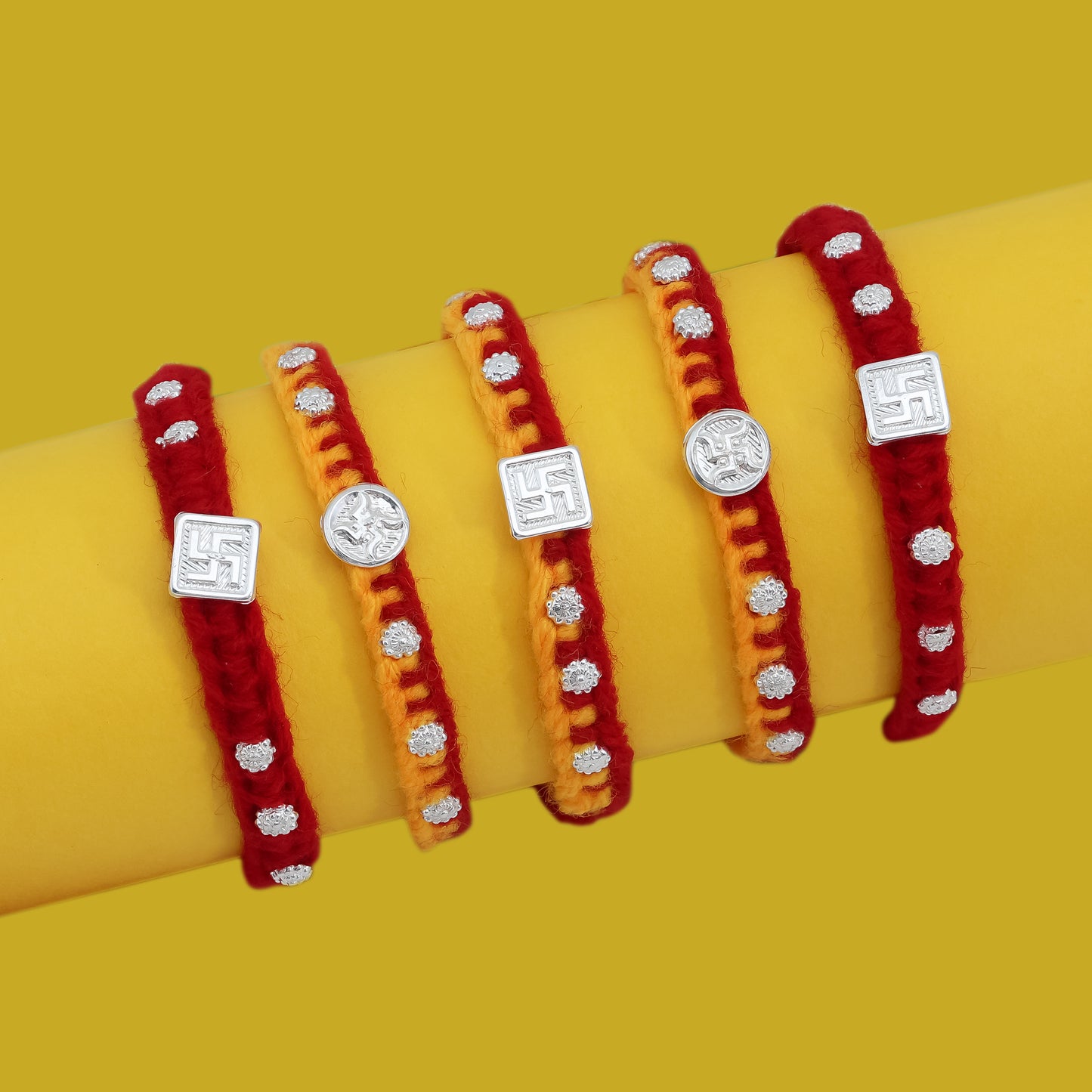 Swastik Charm Rakhi in Silver (combo)
