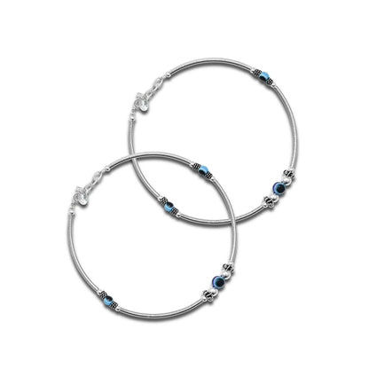 Silver Three Evil Eye Simple Design Anklet for Girls