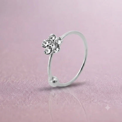 Silver Center CZ Stones Flower Design Nosepin for Girls