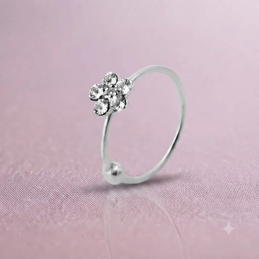 Silver Center CZ Stones Flower Design Nosepin for Girls