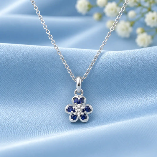 Sterling Silver Blue Stone Floral Pendant