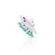 Silver saree pin with green and purple stone butterfly design, adding a colorful and elegant touch.