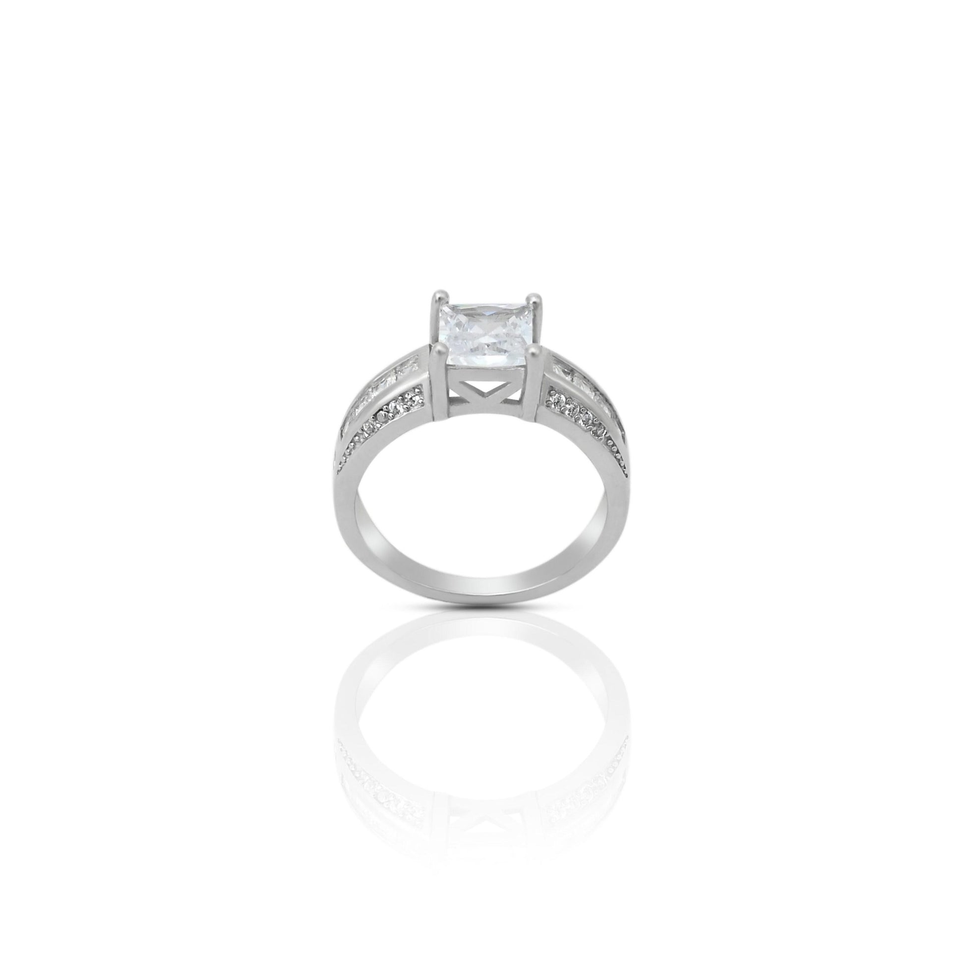 Sterling silver ring with a square cubic zirconia gemstone, designed for women