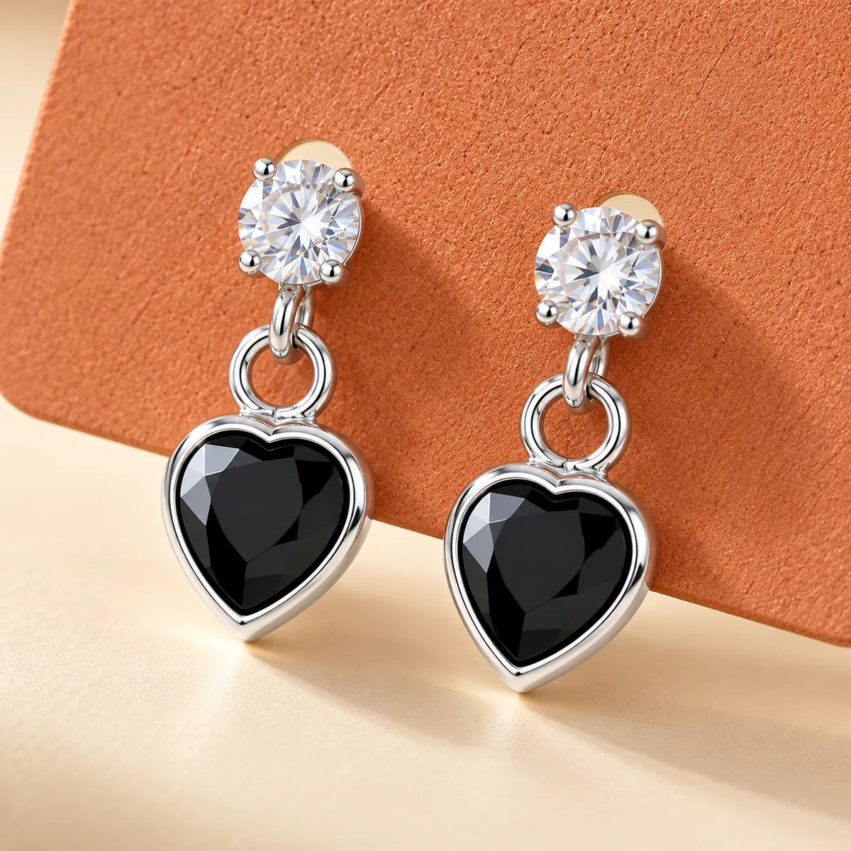 Silver Heart Drop Stud Earrings with Cubic Zirconia for Women