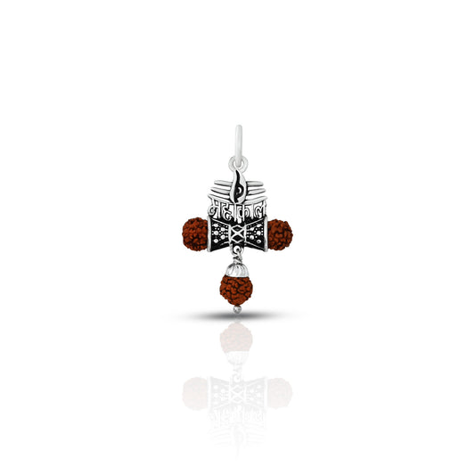 Trendy oxidized silver pendant featuring 'महाकाल' with a Damru design and Rudraksha for spiritual strength