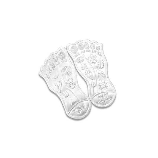 Exquisite pure silver Maa Laxmi Charan Paduka, perfect for worship and spiritual rituals.